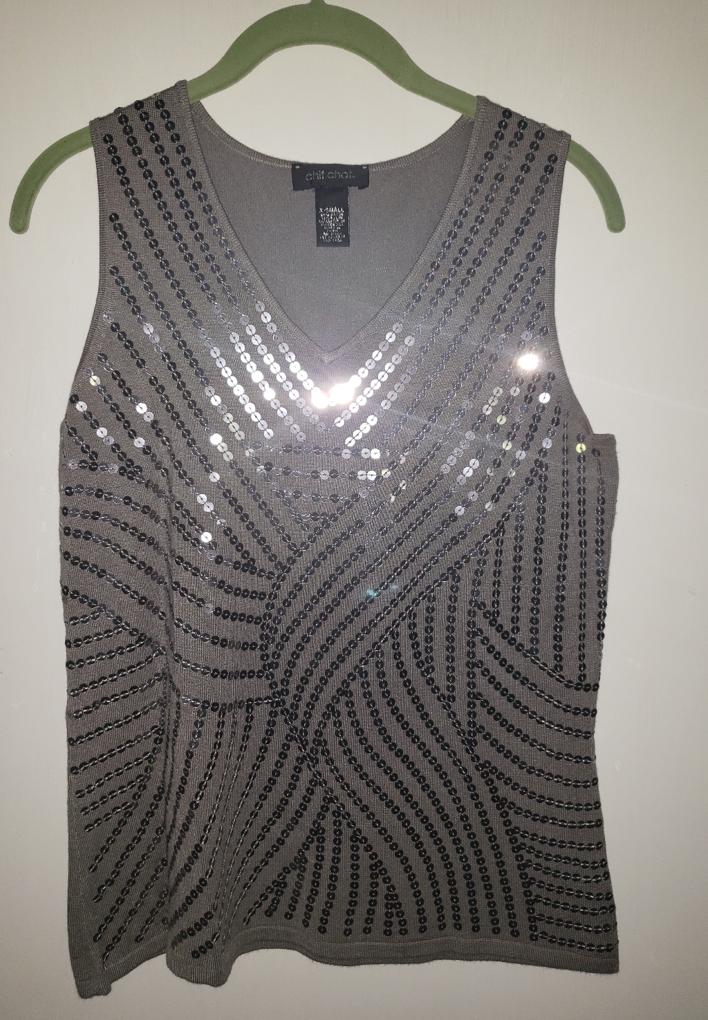 Chit-Chat Gray V-Neck Sequin Sweater Knit Tank Xs/S Nwot